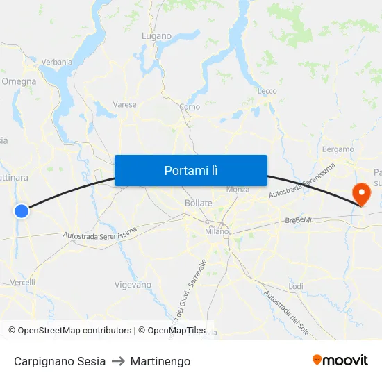 Carpignano Sesia to Martinengo map
