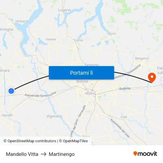 Mandello Vitta to Martinengo map