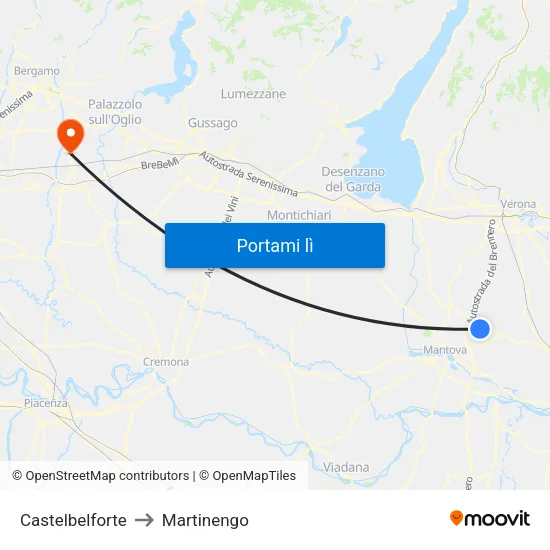 Castelbelforte to Martinengo map