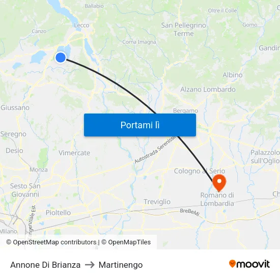 Annone Di Brianza to Martinengo map