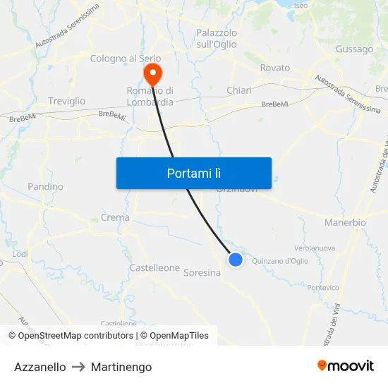 Azzanello to Martinengo map