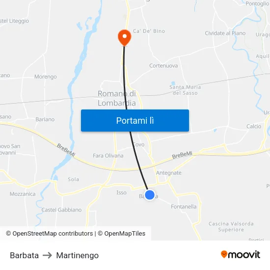 Barbata to Martinengo map