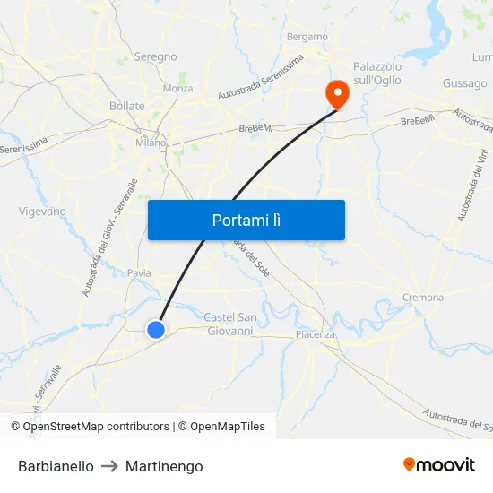 Barbianello to Martinengo map