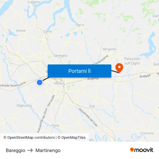 Bareggio to Martinengo map