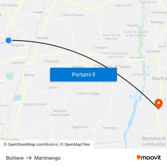 Boltiere to Martinengo map