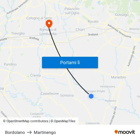 Bordolano to Martinengo map