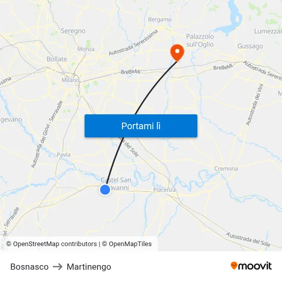 Bosnasco to Martinengo map