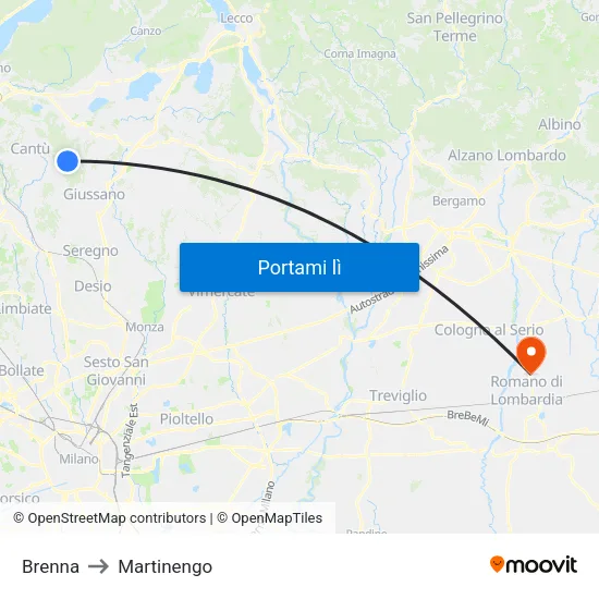 Brenna to Martinengo map