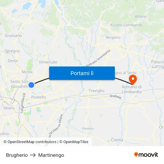 Brugherio to Martinengo map