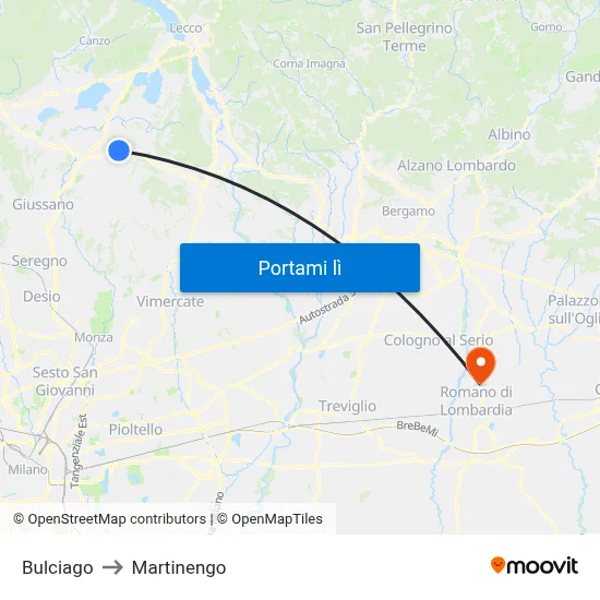 Bulciago to Martinengo map