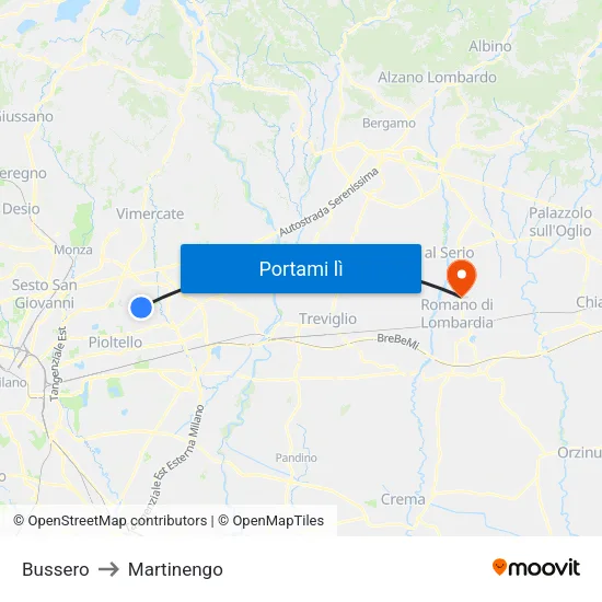 Bussero to Martinengo map