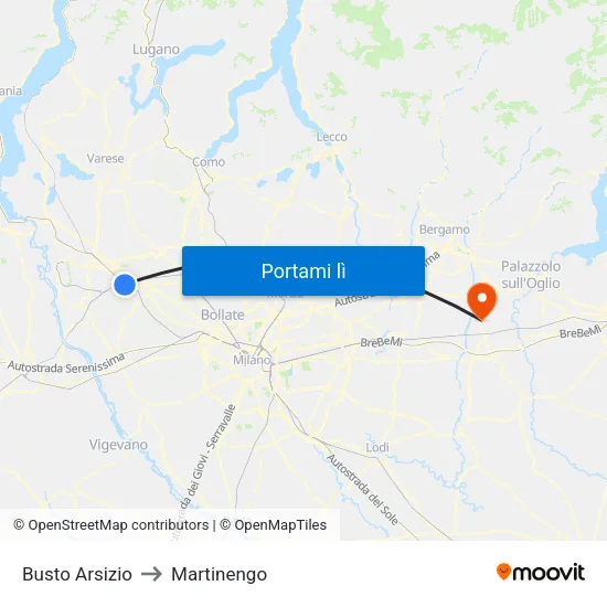 Busto Arsizio to Martinengo map