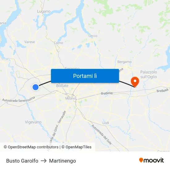 Busto Garolfo to Martinengo map