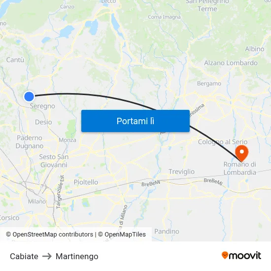 Cabiate to Martinengo map