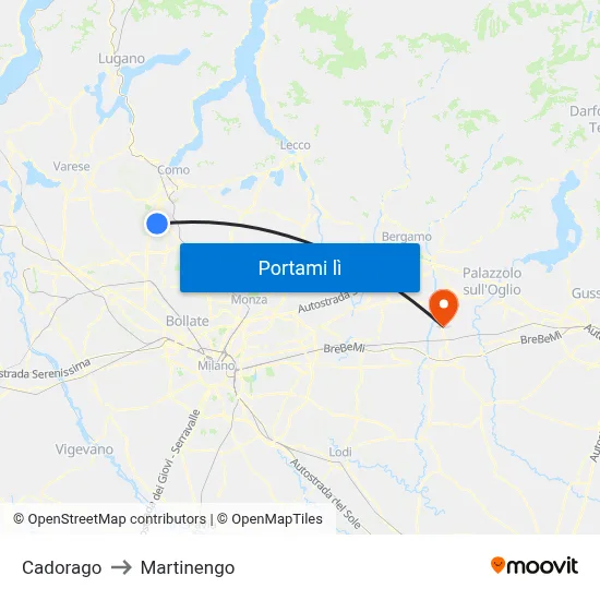 Cadorago to Martinengo map
