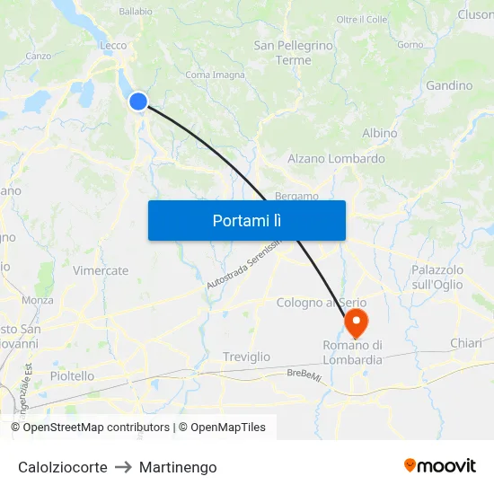 Calolziocorte to Martinengo map