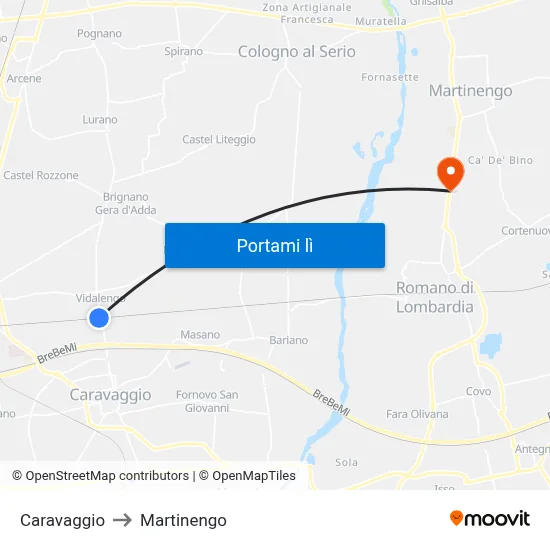 Caravaggio to Martinengo map