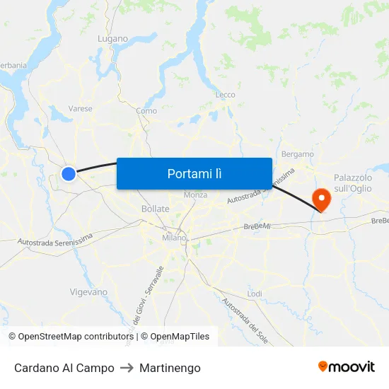 Cardano Al Campo to Martinengo map