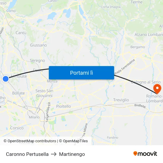 Caronno Pertusella to Martinengo map