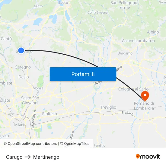 Carugo to Martinengo map