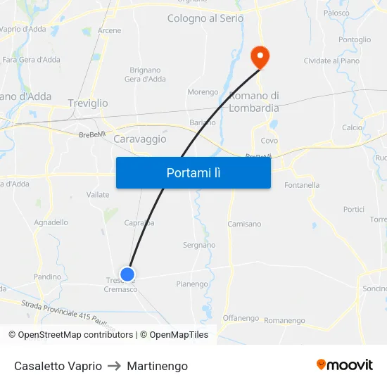 Casaletto Vaprio to Martinengo map