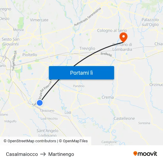 Casalmaiocco to Martinengo map