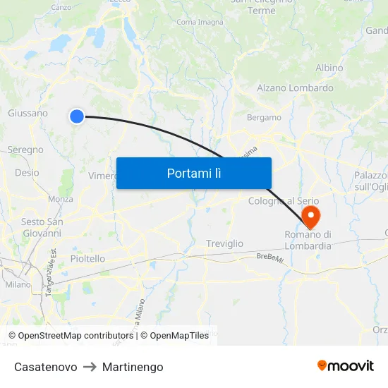 Casatenovo to Martinengo map