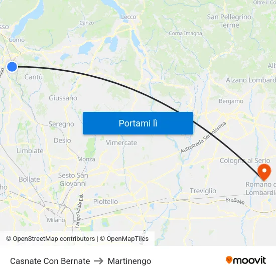 Casnate Con Bernate to Martinengo map