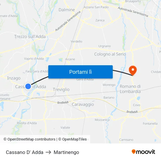 Cassano D' Adda to Martinengo map