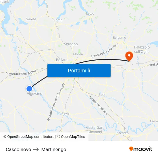 Cassolnovo to Martinengo map