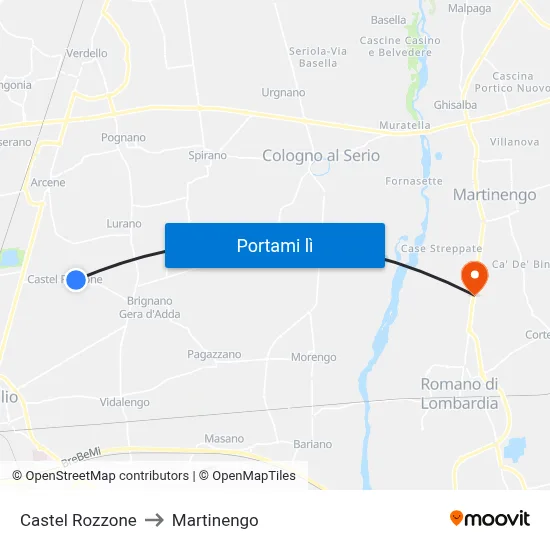 Castel Rozzone to Martinengo map