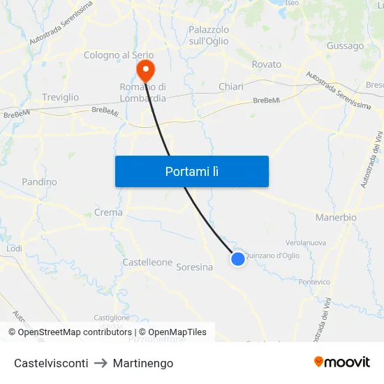 Castelvisconti to Martinengo map