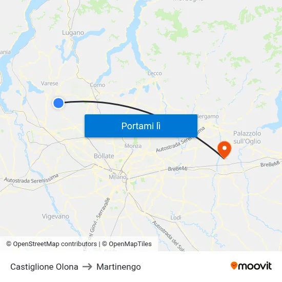 Castiglione Olona to Martinengo map