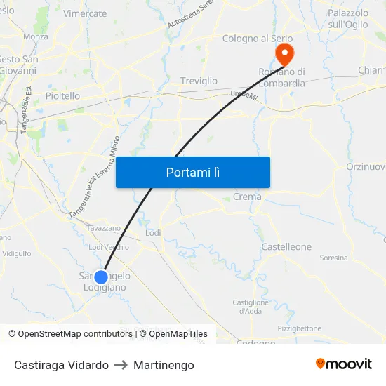 Castiraga Vidardo to Martinengo map