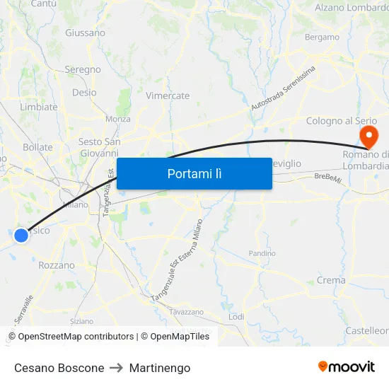 Cesano Boscone to Martinengo map