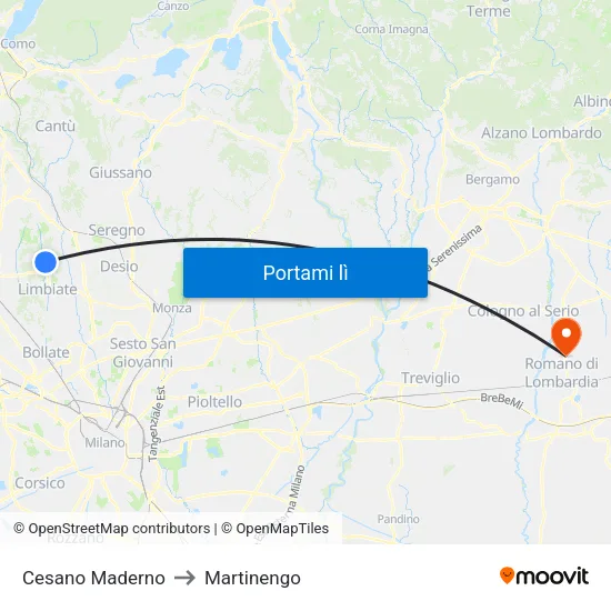 Cesano Maderno to Martinengo map