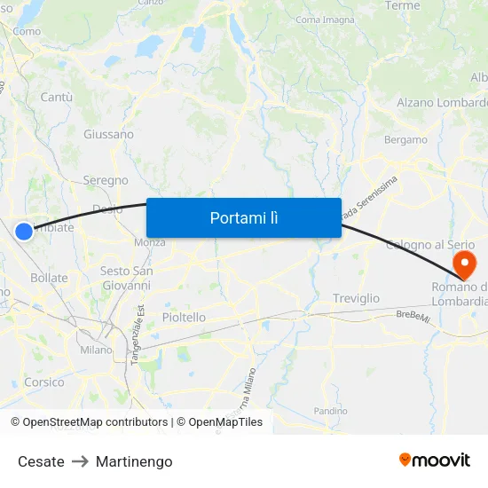 Cesate to Martinengo map