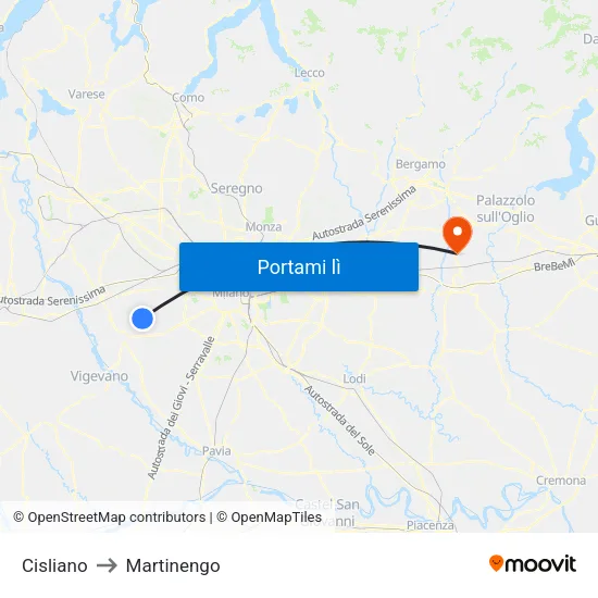 Cisliano to Martinengo map