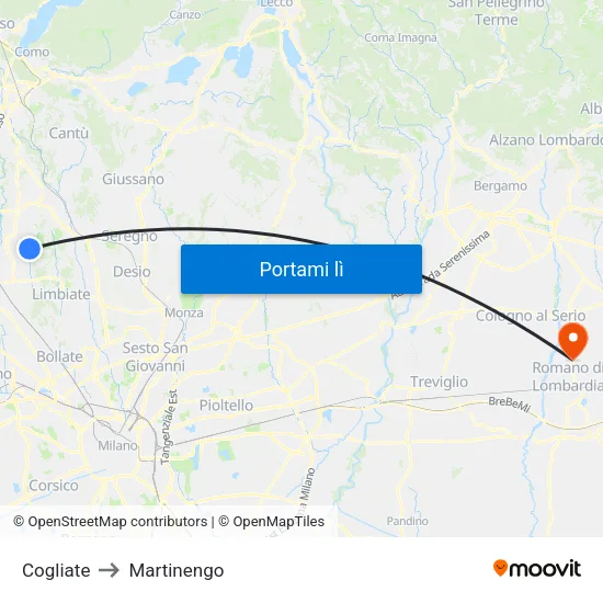 Cogliate to Martinengo map