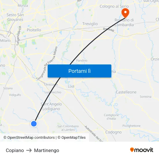 Copiano to Martinengo map