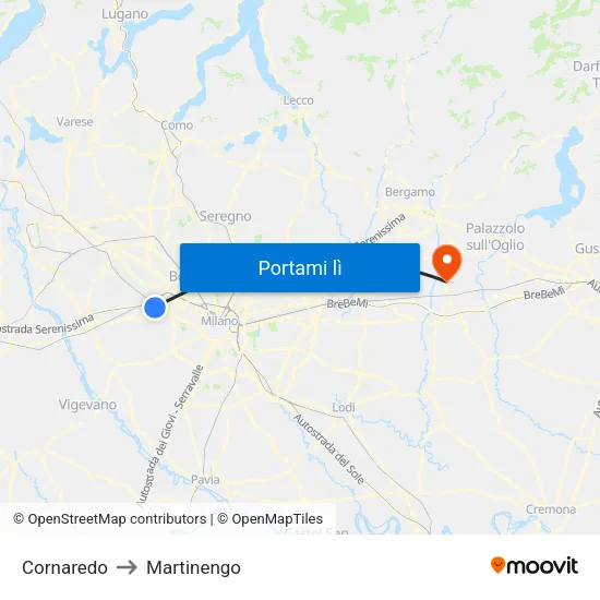 Cornaredo to Martinengo map