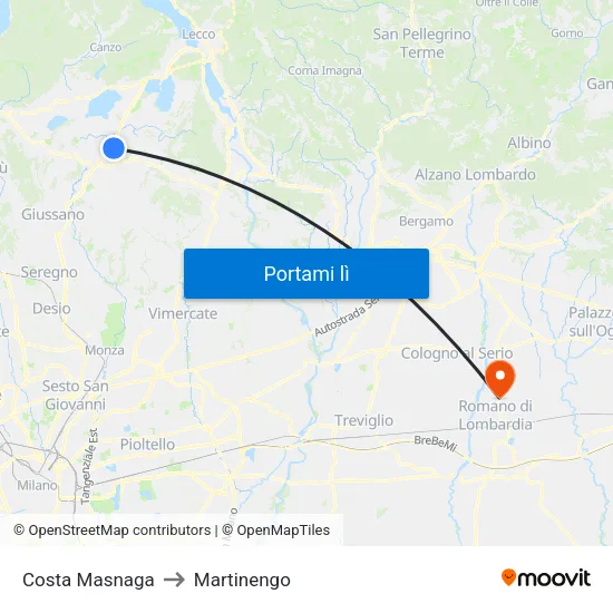 Costa Masnaga to Martinengo map