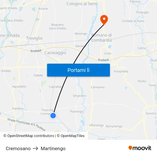 Cremosano to Martinengo map