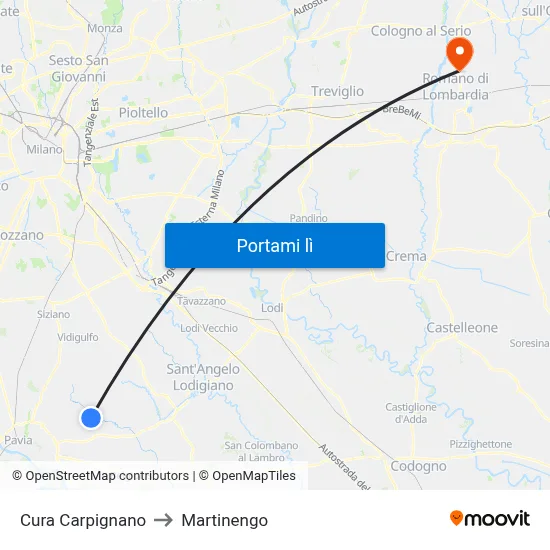 Cura Carpignano to Martinengo map