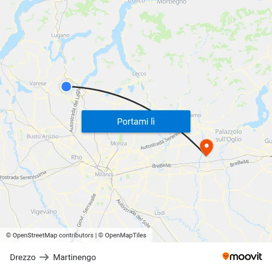 Drezzo to Martinengo map