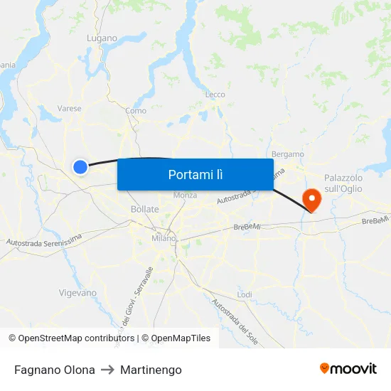 Fagnano Olona to Martinengo map