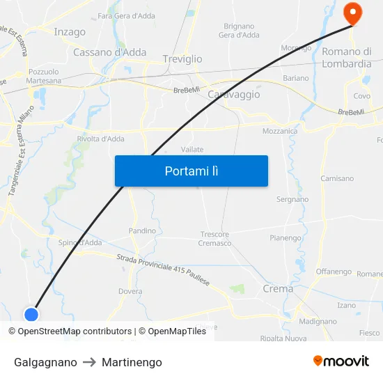 Galgagnano to Martinengo map