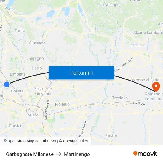 Garbagnate Milanese to Martinengo map