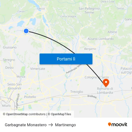 Garbagnate Monastero to Martinengo map