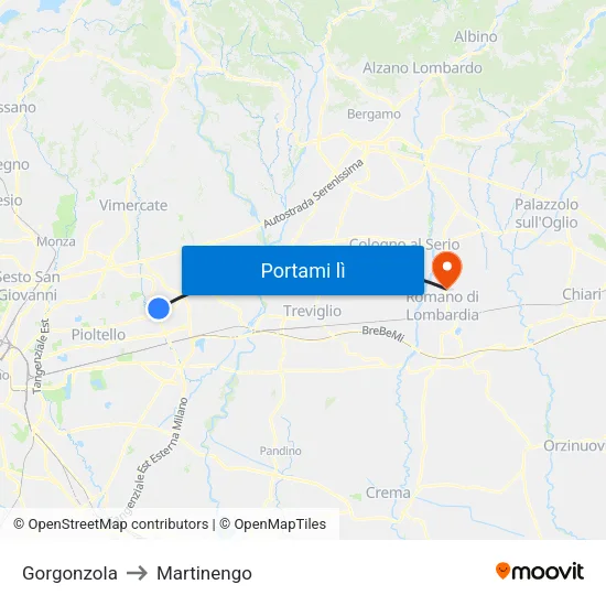 Gorgonzola to Martinengo map